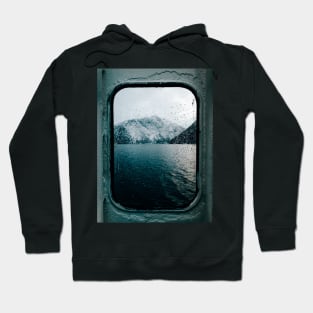 Norwegian Fjord During Winter Photographed Through Wet Ferry Window Hoodie